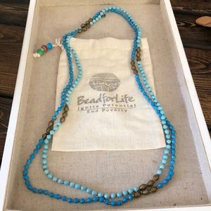 Bead for Life Teal/Gold Infinity Boho Necklace